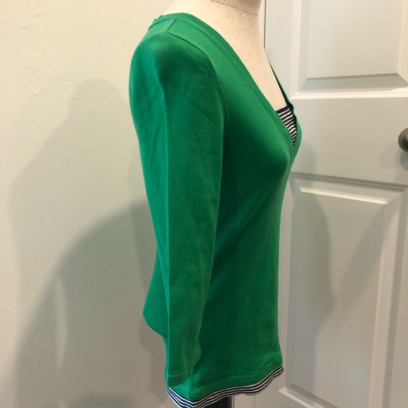 Ralph Lauren Green V-Neck Top with Striped Details - Picture 3 of 6